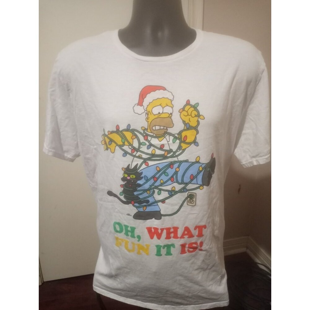 The Simpsons Homer Simpsons " Oh What Fun It Is" Christmas T-Shirt XL White